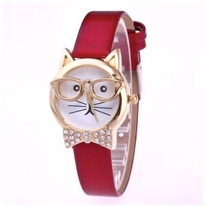 Fashion Cat w/glasses and rhinestone bowtie watch. Worn one time only.
